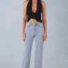 Lorielle mid-rise jeans med rette ben i lys denim
