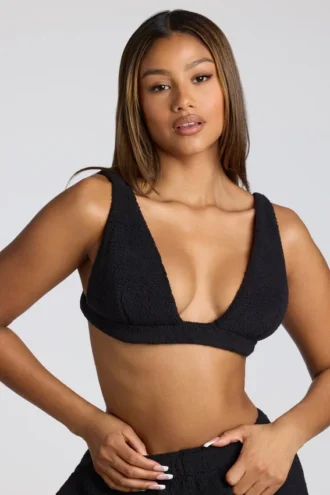 Loungewear V-hals fleece-bralette i svart