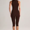 Luma Modal Bodycon Capri-jumpsuit med firkantet hals i sjokoladebrun