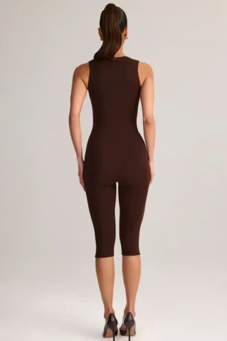 Luma Modal Bodycon Capri-jumpsuit med firkantet hals i sjokoladebrun