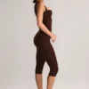 Luma Modal Bodycon Capri-jumpsuit med firkantet hals i sjokoladebrun