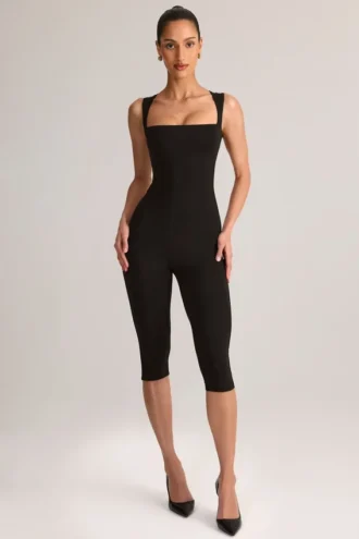 Luma Modal Bodycon Capri-jumpsuit med firkantet hals i svart