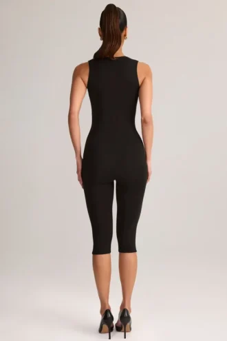 Luma Modal Bodycon Capri-jumpsuit med firkantet hals i svart