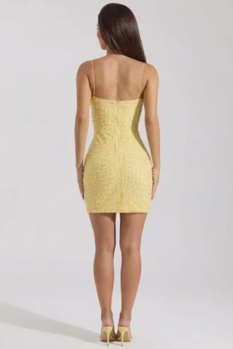 Lunetta pyntet bodycon-minikjole med rund hals i gult