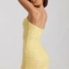 Lunetta pyntet bodycon-minikjole med rund hals i gult