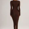 Lux Modal Bodycon-maxikjole med firkantet hals i sjokoladebrun