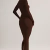 Lux Modal Bodycon-maxikjole med firkantet hals i sjokoladebrun