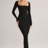 Lux Modal Bodycon-maxikjole med firkantet hals i svart