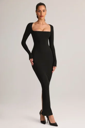 Lux Modal Bodycon-maxikjole med firkantet hals i svart