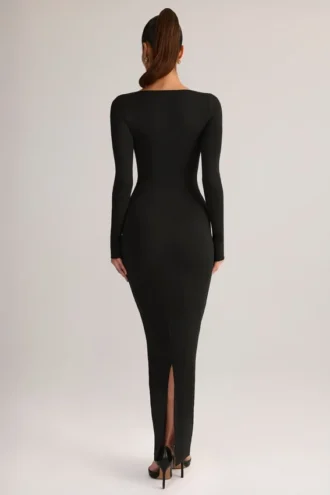 Lux Modal Bodycon-maxikjole med firkantet hals i svart