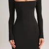 Lux Modal Bodycon-maxikjole med firkantet hals i svart