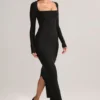 Lux Modal Bodycon-maxikjole med firkantet hals i svart