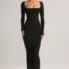 Lux Modal Bodycon-maxikjole med firkantet hals i svart