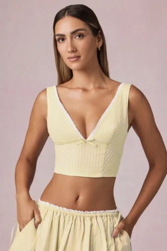 Magda crop-top med sløyfedetaljer i sitrongule striper