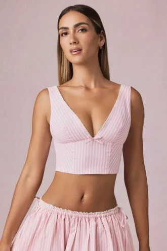 Magda kort topp med sløyfe i myk mauve-stripe