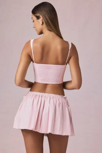 Maira rynket miniskjørt med snøring i myk mauve stripe