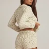Maphie Modal Ruffle-Trim Pyjama Shorts i sitronmønster