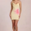 Marielle chiffonminikjole i gult blomstertrykk