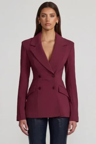 Marika strukturert blazer med dobbel knappestolpe i burgunder
