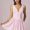 Marissa A-linje minikjole med sløyfe i myk mauve stripe