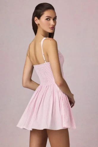 Marissa A-linje minikjole med sløyfe i myk mauve stripe