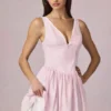 Marissa A-linje minikjole med sløyfe i myk mauve stripe