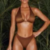 Mele Plunge Micro Bikini Top i brun