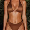 Mele Plunge Micro Bikini Top i brun