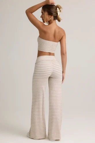 Melida Modal Foldover Wide-Leg Trousers i rosa og gul stripe
