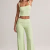 Melida Modal Foldover Wide-Leg Trousers i salviegrønn