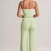 Melida Modal Foldover Wide-Leg Trousers i salviegrønn
