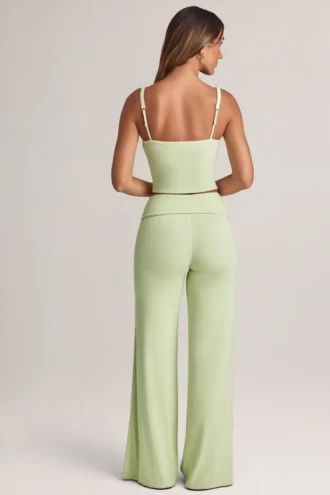 Melida Modal Foldover Wide-Leg Trousers i salviegrønn