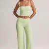 Melida Modal Foldover Wide-Leg Trousers i salviegrønn