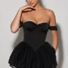 Meredith off-shoulder lagdelt korsett-minikjole i svart
