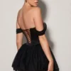 Meredith off-shoulder lagdelt korsett-minikjole i svart