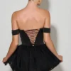 Meredith off-shoulder lagdelt korsett-minikjole i svart
