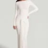 Mericia Soft Jersey Maxikjole med båthals og bånd i hvitt