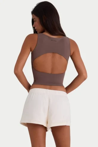 Mini-shorts i børstet jersey med elastikk i Ecru