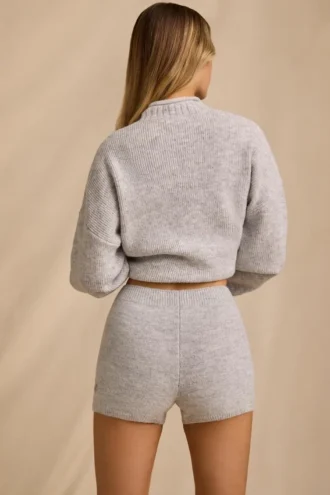 Mini-shorts i strikk med middels høy midje i ismarmor