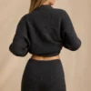 Minishorts i strikk med middels høy midje i Charcoal Marl