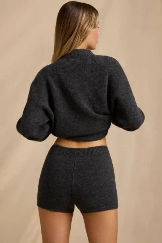 Minishorts i strikk med middels høy midje i Charcoal Marl