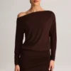 Mira Modal Off-Shoulder Wrap Minikjole i sjokoladebrun