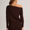 Mira Modal Off-Shoulder Wrap Minikjole i sjokoladebrun