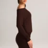 Mira Modal Off-Shoulder Wrap Minikjole i sjokoladebrun