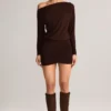 Mira Modal Off-Shoulder Wrap Minikjole i sjokoladebrun