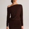 Mira Modal Off-Shoulder Wrap Minikjole i sjokoladebrun