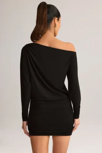 Mira Modal Off-Shoulder Wrap Minikjole i svart