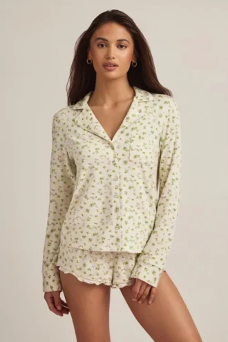 Mirae Modal pyjamasoverdel med lange ermer i sitronmønster