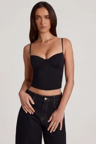 Mirelle Modal-camisole med bøyle og rynket topp i svart