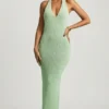 Mirri bouclé halterneck-maxikjole i mint